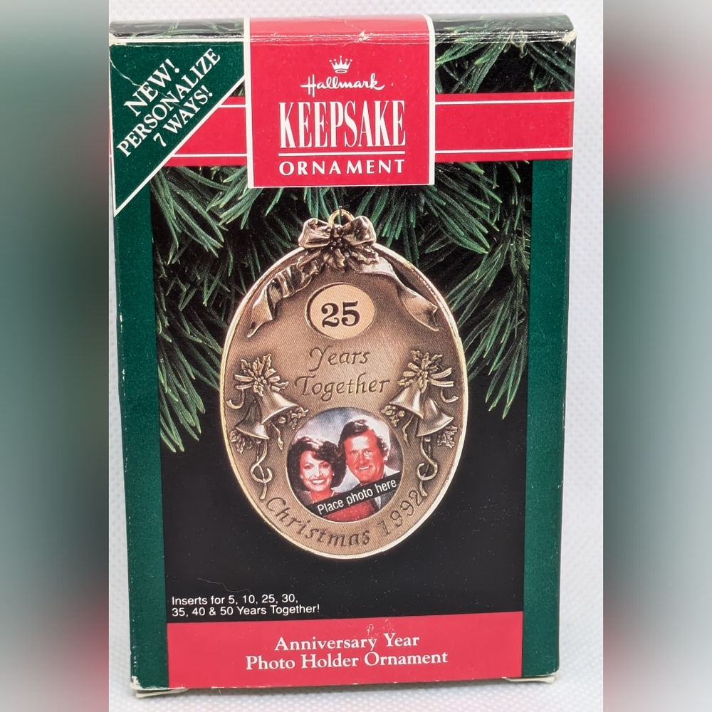 1992 Hallmark Keepsake Anniversary Year Photo Holder Ornament Vintage Christmas